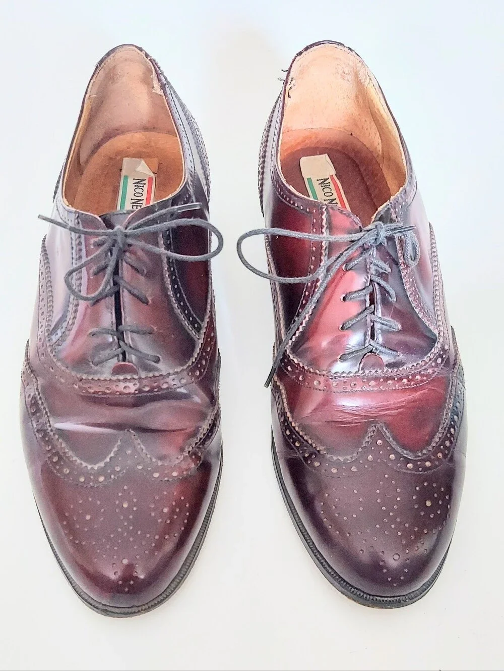 Nico Nerini Italy Dress Shoes Mens 11 D Burgundy Leather Oxfords
